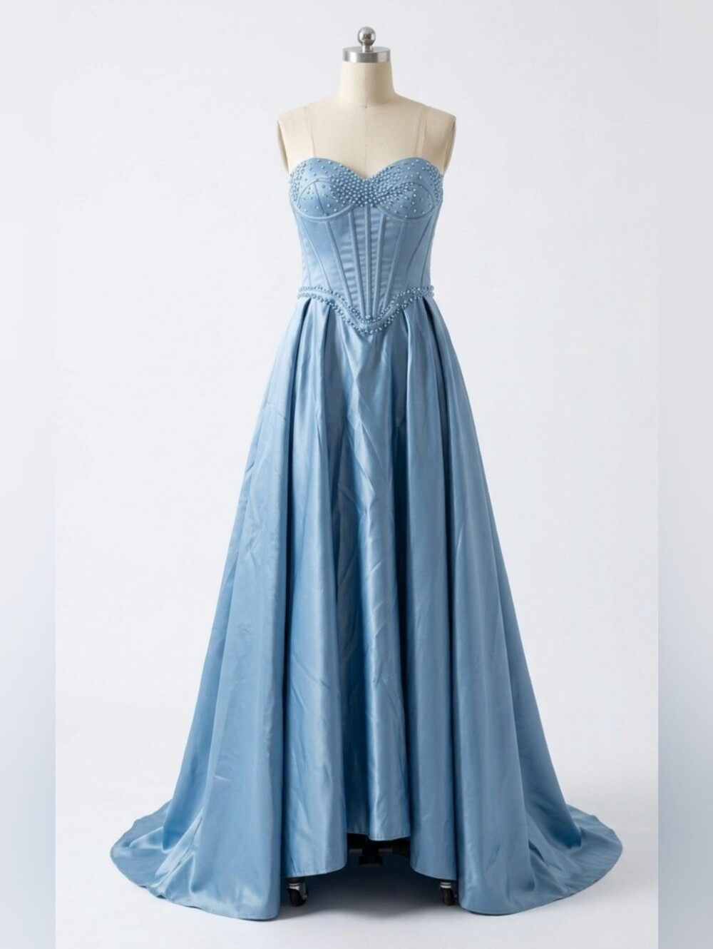 Light blue maxi dress with sweetheart neckline, corset and zipper SIZE: S ( 4)